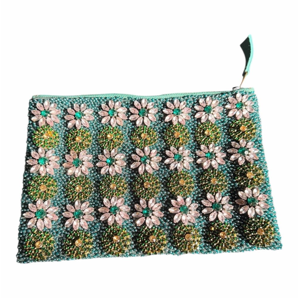 Anthropologie Daisy Beaded Clutch - Teal and Gold - Picture 5 of 10